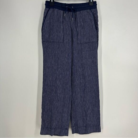 ATHLETA Bali Linen Lightweight Pinstripe Wide Legged Ankle Pants sz 4 Petite - Picture 2 of 7